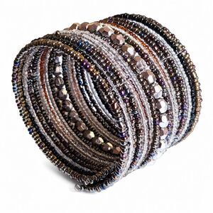 Metallic Multi-Strand Multi-Color Beaded Memory Wire Coil Bracelet Earth Tones